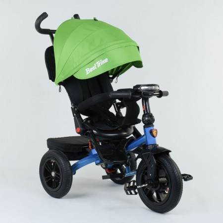 Детский трехколесный велосипед Best Trike 9500 - 3142 музыкальная панел Ремень безопасности Поворотное сиденье Синий с зеленым