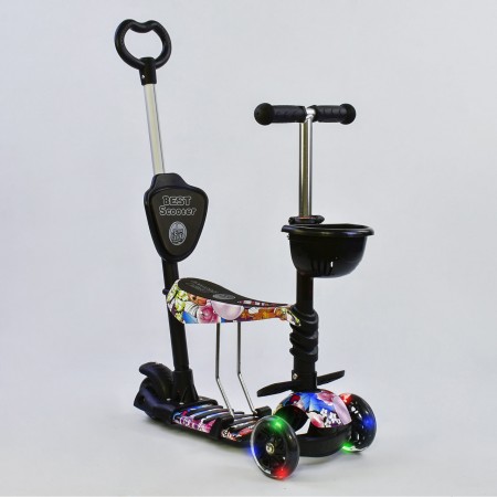 Самокат Best Scooter 68990  трехколесный 5в1. С родительской ручкой, сидением.  Черный (68990А) 
