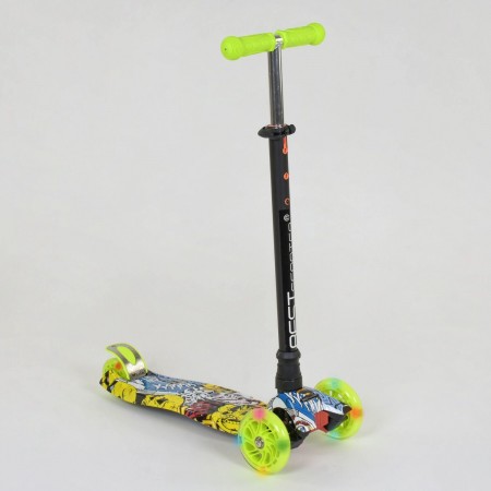 Самокат триколісний Best Scooter А 24651 / 779-1393 Сумний кермо Колеса поліуретан Графіті салатовий