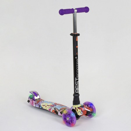 Самокат триколісний Best Scooter MAXI А 24664 /779-1313 Колеса PU світяться Графіті фіолетовий