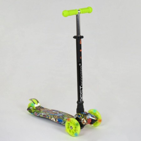 Самокат триколісний Best Scooter А 24647 / 779-1391 Сумний кермо Колеса поліуретан Графіті салатовий
