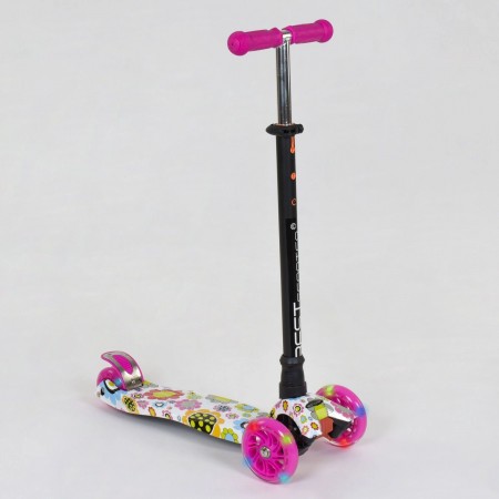 Самокат триколісний Best Scooter А 24660 / 779-1309 Сумний кермо Колеса поліуретан Білий з Рожевим