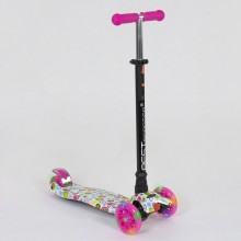 Самокат триколісний Best Scooter Maxi А 24641 / 779-1400 Сумний кермо Колеса поліуретан Білий з Рожевим