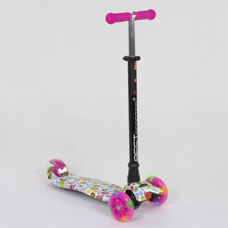 Самокат триколісний Best Scooter Maxi А 24641 / 779-1400 Сумний кермо Колеса поліуретан Білий з Рожевим