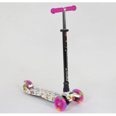 Самокат триколісний Best Scooter Maxi А 24652 / 779-1396 Зємне кермо Колеса поліуретан Білий з Рожевим