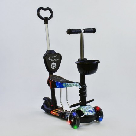 Самокат триколісний Best Scooter 21500 Колеса поліуретан Світяться Батьківська ручка Чорно-помаранчевий