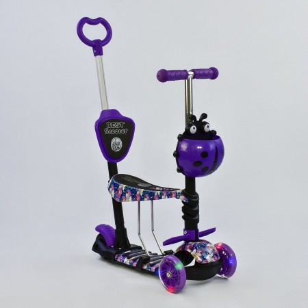 Самокат триколісний Best Scooter 19870 Колеса поліуретан Світяться Батьківська ручка Фіолетовий