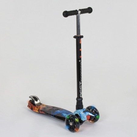 Самокат триколісний Best Scooter Maxi А 24665/779-1314 Сумний кермо Колеса поліуретан Вогонь і Лід