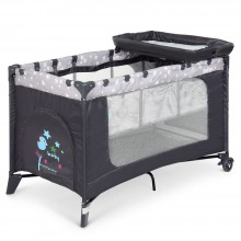 Манеж детский El Camino ME 1054 SAFE PLUS Stars Gray. Столик для пеоенания. Темно-серый.(1054 А)
