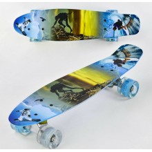 Скейт пенні борд Best Board F 3270 Колеса з підсвічуванням Поліуретан Дека 55 см для фрірайду Жовтий з блакитним