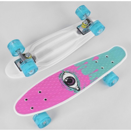 Скейт пенні борд Best Board S 29707 Колеса з підсвічуванням Поліуретан Дека 55 см для фрірайду Бірюзовий-рожевий