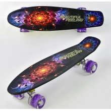 Скейт пенні борд Best Board F 8740 Колеса з підсвічуванням Поліуретан Дека 55 см для фрірайду Чорно-фіолетовий