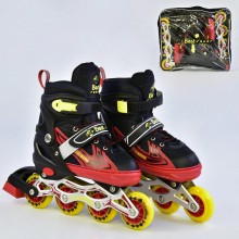 Роликовые коньки Best Roller А 25499 / 08305 раздвижные. Размер (39-42).  Колёса полиуретан PU, переднее колесо светится, d=7 см. Подшипники ABEC-7. Черный, красный (А 25499 / 08305 А)