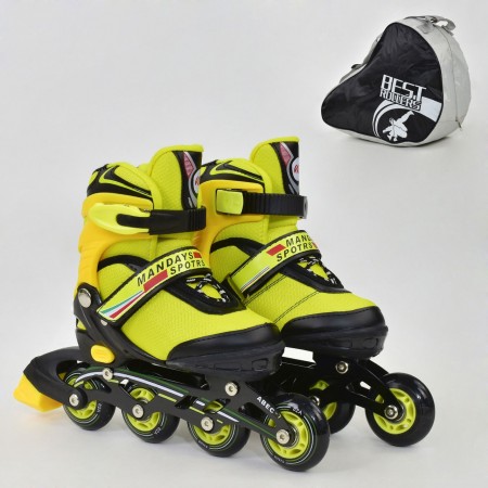 Роликовые коньки раздвижные Best Rollers 8903. Размер L (39-42). Колеса полиуретановые с подшипниками ABEC 7. СУМКА. Желтый (8903А)