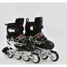 Роликовые коньки Best Rollers А 25508/60506 раздвижные. Кнопочная система регулирования размера S (30-33), колёса PVC, d=6,5 см, переднее светится. Подшипники  ABEC 7. Черный(А 25508/60506А) 
