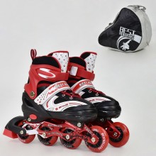 Роликовые коньки Best Roller 1003. Размер  L (38-41). Колеса полиуретановые, переднее с подсветкой. Подшипники ABEC 7.СУМКА. КРАСНЫЕ. (1003А)