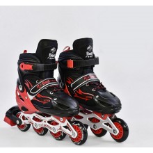 Роликовые коньки Best Roller А 25509/70607 раздвижные. Кнопочная система регулирования размера S (30-33), колёса PVC, d=6,5 см, переднее светится. Подшипники  ABEC 7. Черный-красный(А 25509/70607А)
