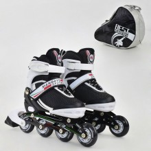 Роликовые коньки Best Rollers 9001. Размер S (31-34). Рама алюминий. колеса полиуретан. Подшипники ABEC 7. Черный-Белый (9001А)