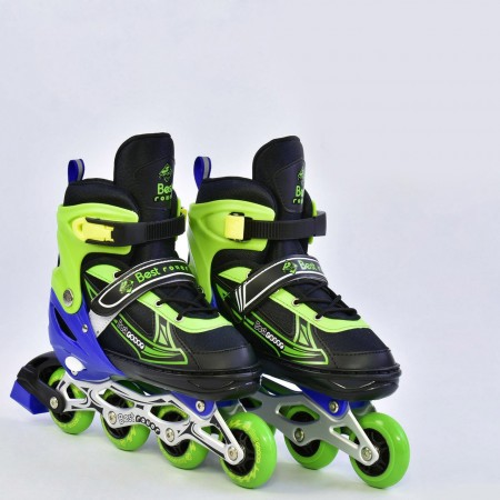 Роликовые коньки Best Roller А 25496/08005 раздвижные. Размер (38-41).  Колёса полиуретан PU, переднее колесо светится, d=7 см. Подшипники ABEC-7. Красный, салатовый. (А 25496/08005А)