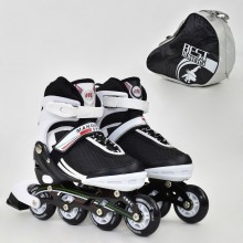 Роликовые коньки Best Roller 9002. Кнопочный регулятор размера (34-37). Колеса пулиоретан, подшипники  ABEC 7. Черный-белый (9002А)