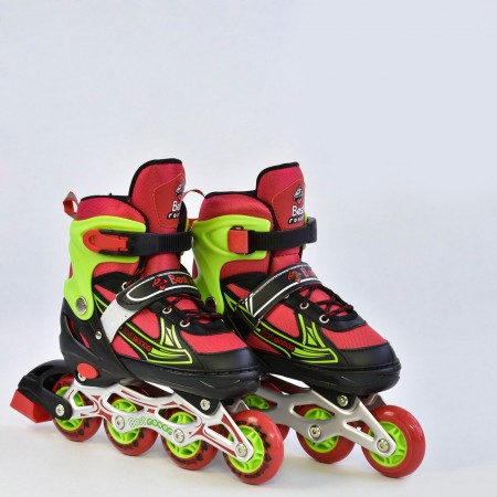 Роликовые коньки Best Roller А 25497/08110 раздвижные. Размер (39-42).  Колёса полиуретан PU, переднее колесо светится, d=7 см. Подшипники ABEC-7. Красный, черный (А 25497/08110А)