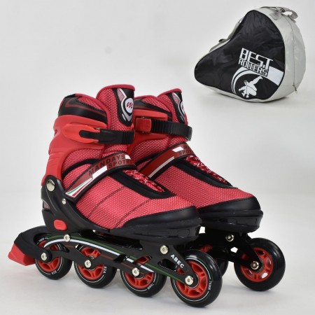 Роликовые коньки раздвижные Best Rollers 8903. Размер L (39-42). Колеса полиуретановые с подшипниками ABEC 7. СУМКА. Красный (8903А)