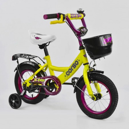 Детский велосипед Corso G-12310 Ручной тормоз Корзина Колеса 12" Желтый