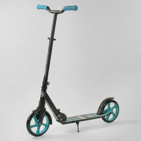 Двухколесный самокат Best Scooter "WOLF" 49733 складной с амортизатором. Черный с голубым 