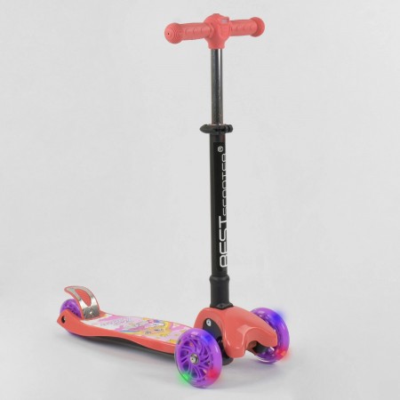 Самокат детский Best Scooter 74107 трехколесный, складной с фонариком. Персиковый