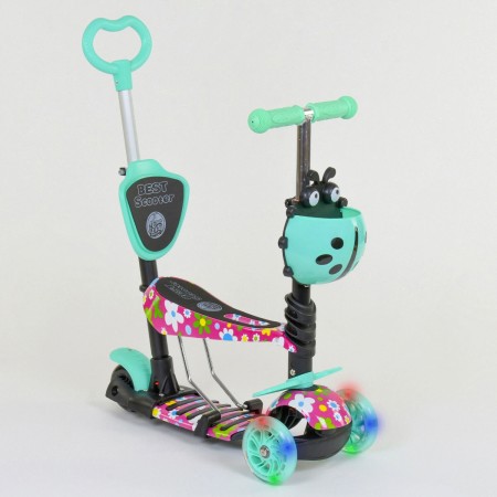 Самокат трехколесный Best Scooter 43702 "Абстракция" 5 в 1. Подсветка колес. Бирюзовый - Абстракция