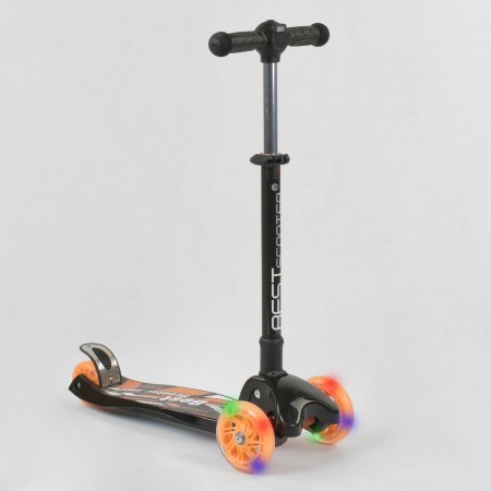 Самокат детский Best Scooter 51181 трехколесный,складной с фонариком. Черный с оранжевым