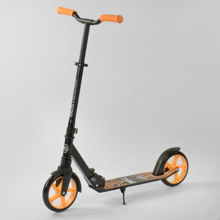 Самокат двухколесный Best Scooter "WOLF" 45077 складной с амортизатором. Черный с оранжевым