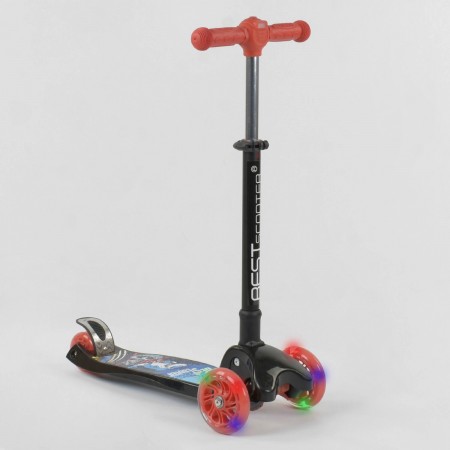 Самокат детский Best Scooter 51181 трехколесный, складной с фонариком. Черный с красным