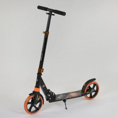 Самокат двухколесный Best Scooter 300681 складной с амортизатором. Черный с оранжевым