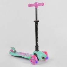 Самокат детский Best Scooter 98607 трехколесный,складной с фонариком. Голубой с розовым