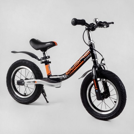 Біговел Corso 64500 серія "Alpha Sport" Ручне гальмо Надувні колеса 12" Чорний з помарагчевим