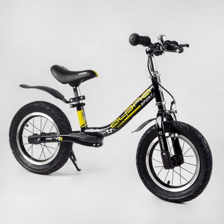 Біговел Corso 10631 серія "Alpha Sport" Ручне гальмо Надувні колеса 12" Чорний з жовтим