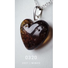 Кулон MINOV 0320 Серце з бурштину на шнурі 50 см.