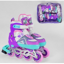 Роликовые коньки  раздвижные Best Rollers 2165 М Размер 34-37 Колеса ПВХ с подсветкой Сумка Фиолетовый