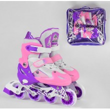 Роликовые коньки  раздвижные Best Rollers 30010 S Размер 30-33 Колеса ПВХ с подсветкой Сумка Коралловый