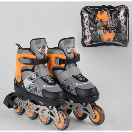 Роликові ковзани Best Rollers 5977-М розсувні Розмір 34-37 Колеса PU з підсвічуванням Сумка Сірий з помаранчевим