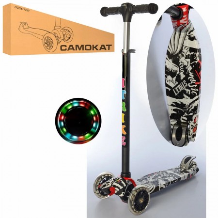 Самокат дитячий iTrike MAXI JR3-055-L-WP8 Фара Колеса світяться Принт сірий