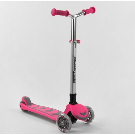 Самокат триколісний Best Scooter Y-00211 Складаний Колеса поліуретан з підсвічуванням Рожевий