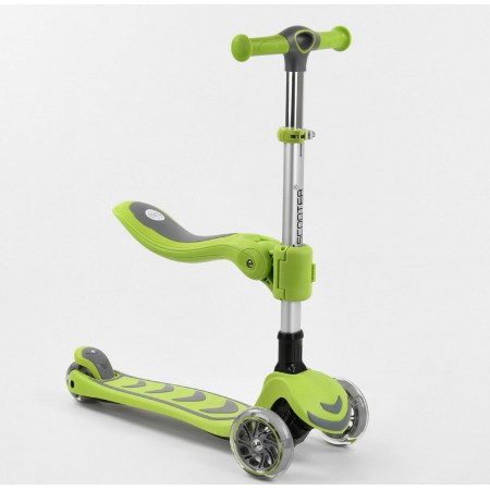 Самокат триколісний Best Scooter Т-07196 Складаний з сидінь Колеса з підсвічуванням Салатовий