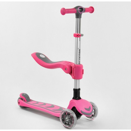 Самокат триколісний Best Scooter Т-05165 Складаний з сидінь Колеса з підсвічуванням Рожевий