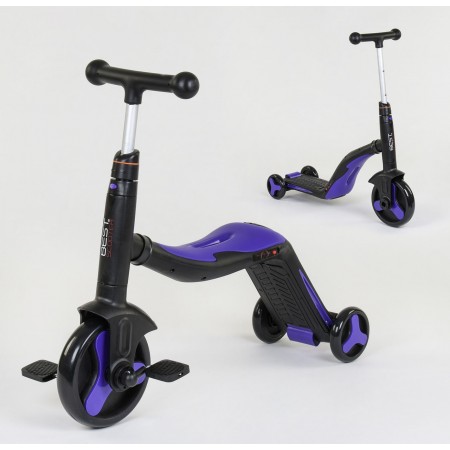 Cамокат Best Scooter JT 30304 3 в 1 триколісний Самокат беговел велосипед З підсвічуванням і музикою 8 мелодій Фіолетовий (30304A)