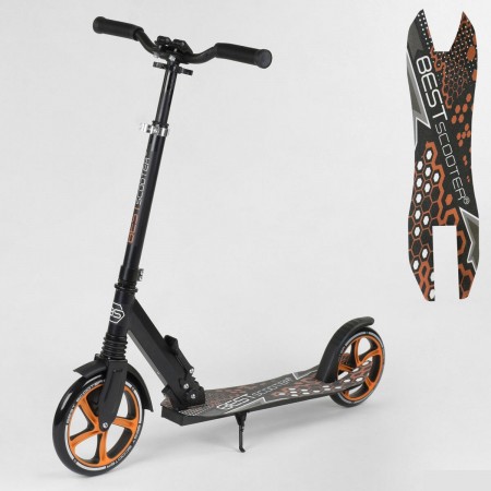 Двухколесный самокат Best Scooter 88146 складной с амортизатором Новая конструкция Черный с оранжевым