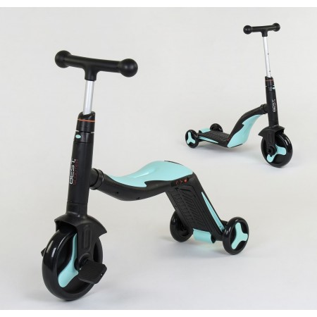 Cамокат триколісний Best Scooter JT 20255 3 в 1 Самокат беговел велосипед З підсвічуванням і музикою 8 мелодій Чорний з блакитним