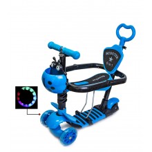 Самокат Scooter трехколесный  5 в 1 с бортиком. Подсветка передних колес Синий