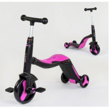 Cамокат Best Scooter JT 70708 3 в 1 триколісний Самокат беговел велосипед З підсвічуванням і музикою 8 мелодій Рожевий